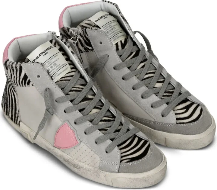 Zebra-Print Leather High-Top Trainers