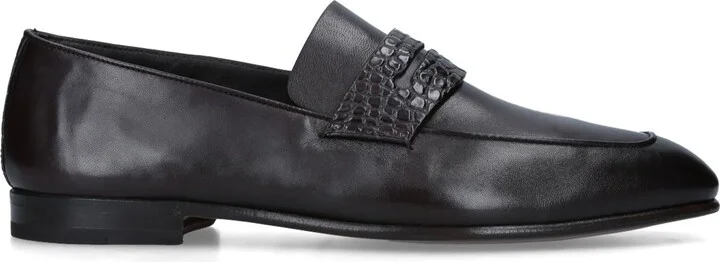 Zegna Alligator Trim Leather Asola Penny Loafers