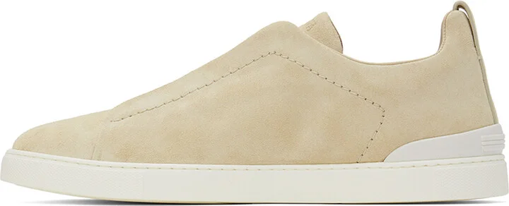 ZEGNA Beige Suede Triple Stitch Sneakers - Image 3