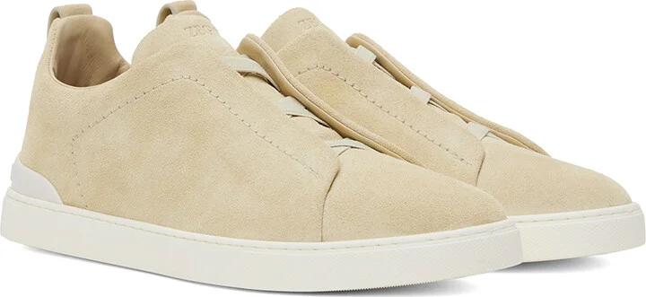 ZEGNA Beige Suede Triple Stitch Sneakers - Image 4