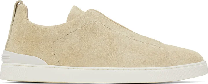 ZEGNA Beige Suede Triple Stitch Sneakers