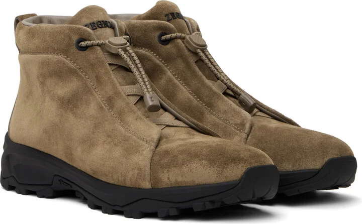 ZEGNA Beige Triple Stitch Vetta High-Top Sneakers - Image 4