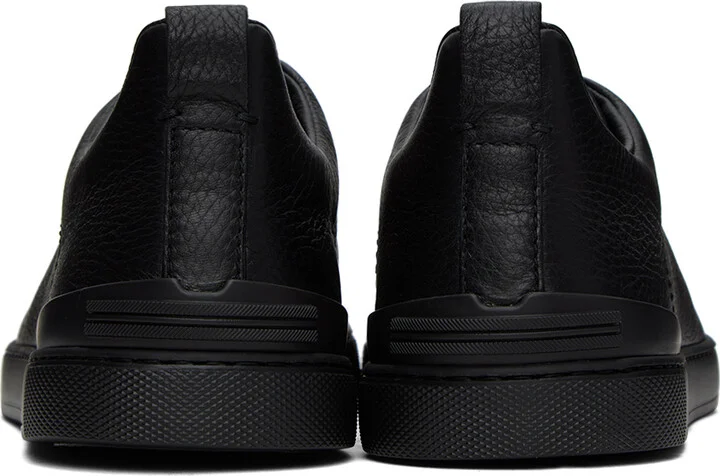 ZEGNA Black Deerskin Triple Stitch Sneakers - Image 2