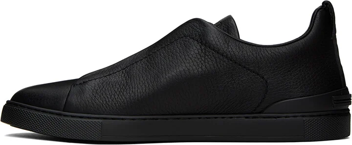 ZEGNA Black Deerskin Triple Stitch Sneakers - Image 3