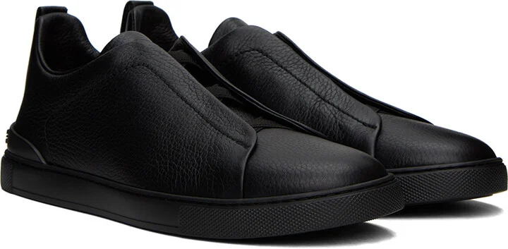 ZEGNA Black Deerskin Triple Stitch Sneakers - Image 4