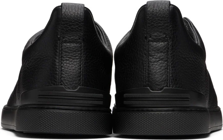 ZEGNA Black Deerskin Triple Stitch Sneakers - Image 2