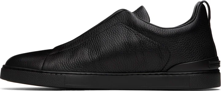 ZEGNA Black Deerskin Triple Stitch Sneakers - Image 3