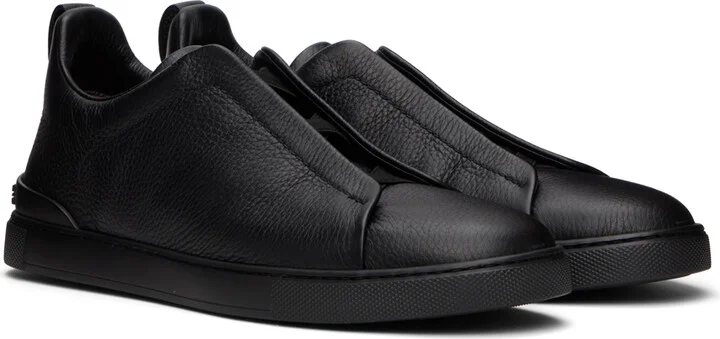 ZEGNA Black Deerskin Triple Stitch Sneakers - Image 4