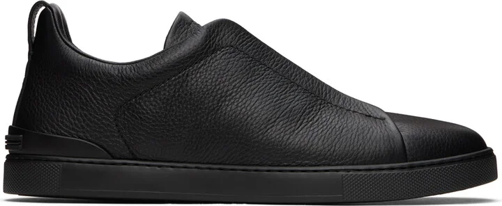ZEGNA Black Deerskin Triple Stitch Sneakers