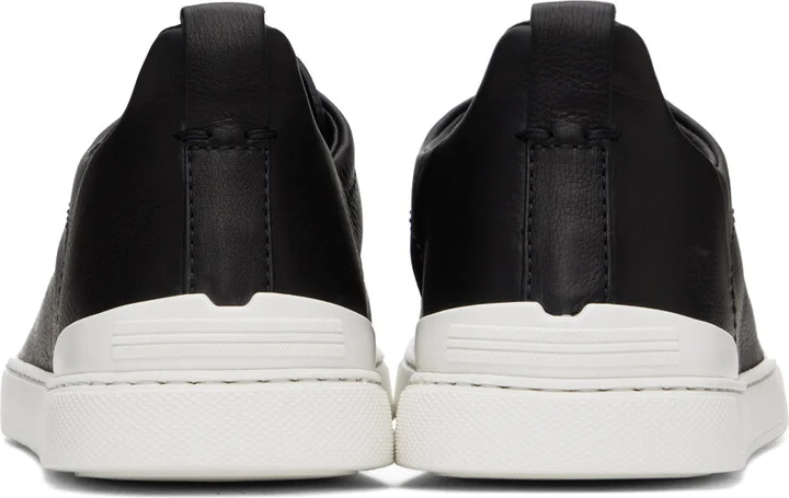 ZEGNA Black Leather Triple Stitch Sneakers - Image 2
