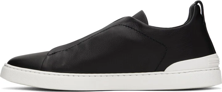 ZEGNA Black Leather Triple Stitch Sneakers - Image 3