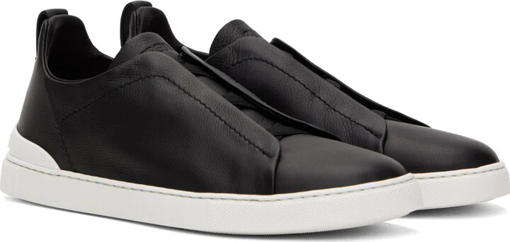 ZEGNA Black Leather Triple Stitch Sneakers - Image 4