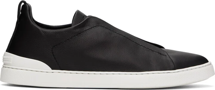 ZEGNA Black Leather Triple Stitch Sneakers