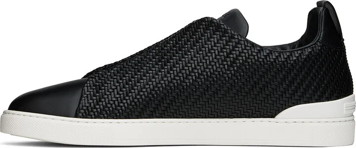 ZEGNA Black Pelletessuta Leather Triple Stitch Sneakers - Image 3