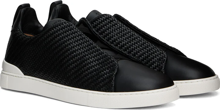 ZEGNA Black Pelletessuta Leather Triple Stitch Sneakers - Image 4