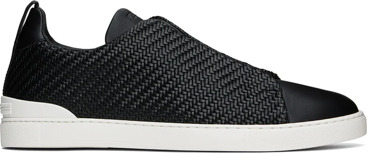 ZEGNA Black Pelletessuta Leather Triple Stitch Sneakers