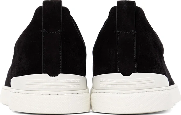 ZEGNA Black Suede Triple Stitch Sneakers - Image 2