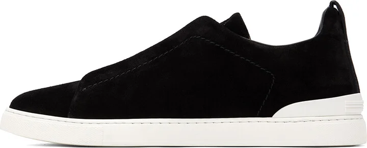 ZEGNA Black Suede Triple Stitch Sneakers - Image 3