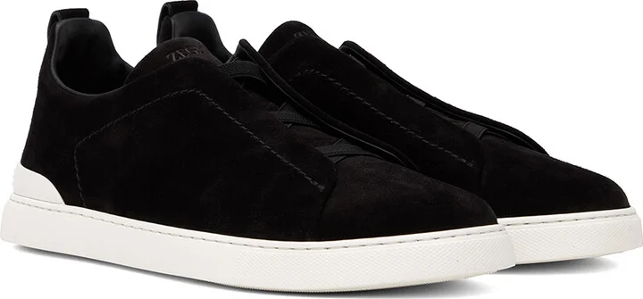 ZEGNA Black Suede Triple Stitch Sneakers - Image 4