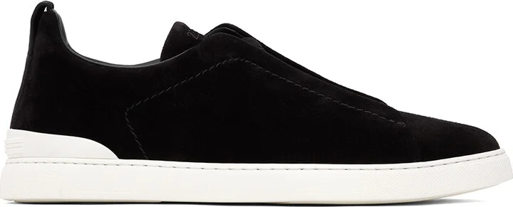 ZEGNA Black Suede Triple Stitch Sneakers