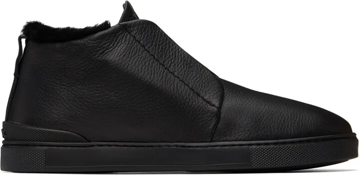ZEGNA Black Triple Stitch Sneaker