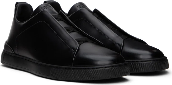 ZEGNA Black Triple Stitch Sneakers - Image 4