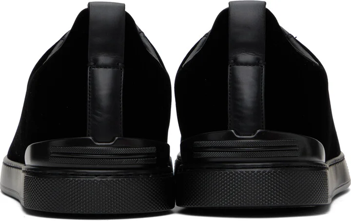 ZEGNA Black Velvet Triple Stitch Sneakers - Image 2