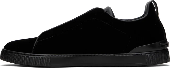 ZEGNA Black Velvet Triple Stitch Sneakers - Image 3
