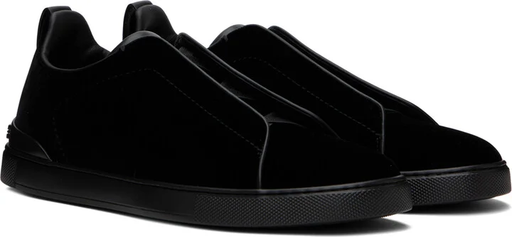 ZEGNA Black Velvet Triple Stitch Sneakers - Image 4