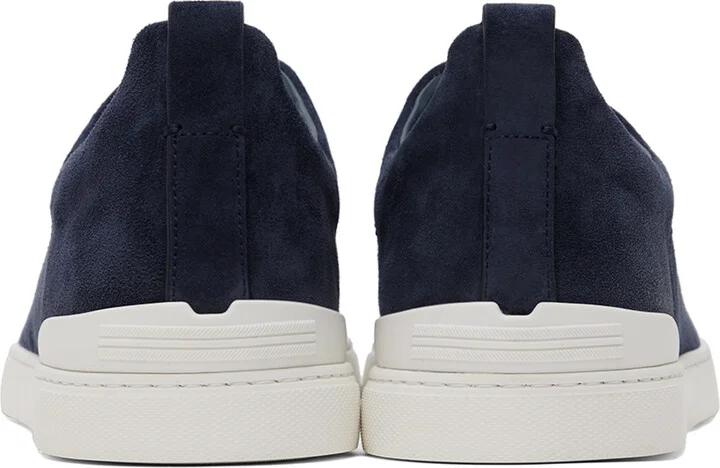 ZEGNA Blue Suede Triple Stitch Sneakers - Image 2