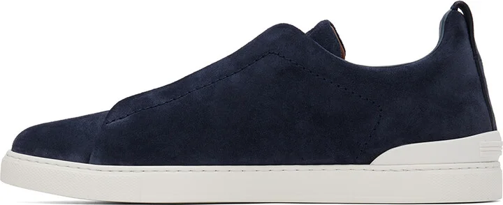 ZEGNA Blue Suede Triple Stitch Sneakers - Image 3