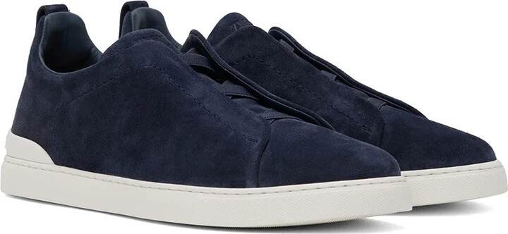 ZEGNA Blue Suede Triple Stitch Sneakers - Image 4