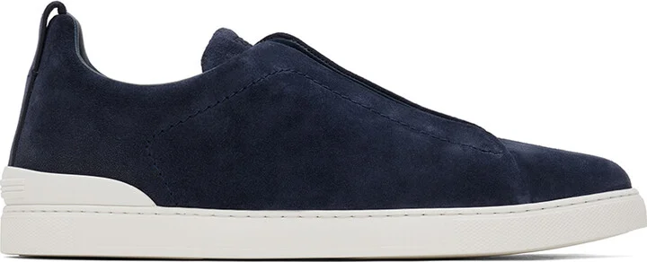 ZEGNA Blue Suede Triple Stitch Sneakers