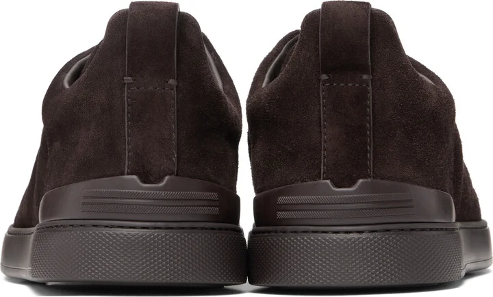 ZEGNA Brown Suede Triple Stitch Sneakers - Image 2