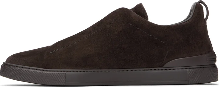 ZEGNA Brown Suede Triple Stitch Sneakers - Image 3