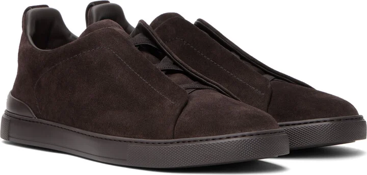 ZEGNA Brown Suede Triple Stitch Sneakers - Image 4