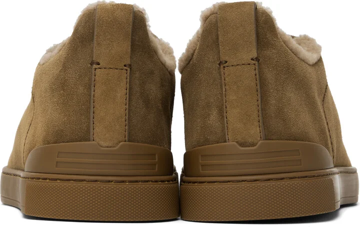 ZEGNA Brown Suede Triple Stitch Sneakers - Image 2
