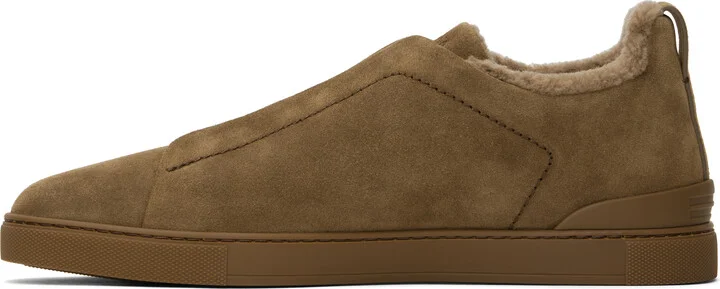ZEGNA Brown Suede Triple Stitch Sneakers - Image 3