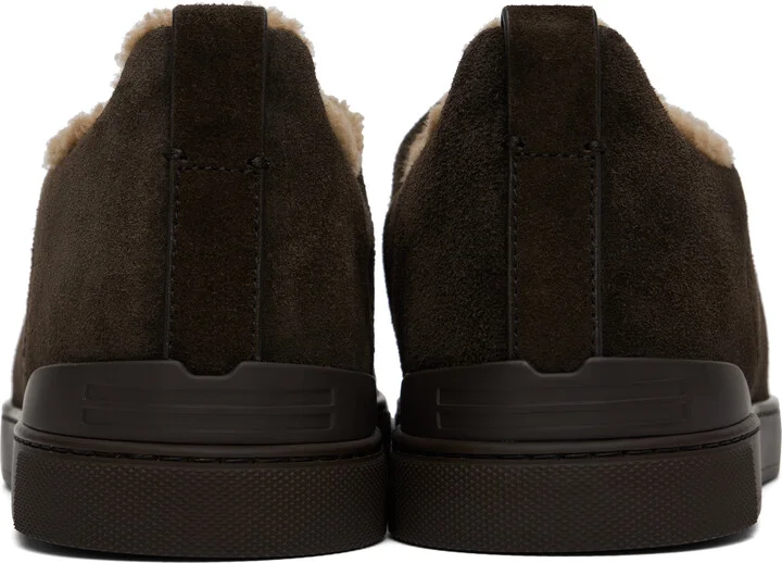 ZEGNA Brown Suede Triple Stitch Sneakers - Image 2