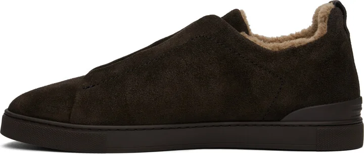 ZEGNA Brown Suede Triple Stitch Sneakers - Image 3