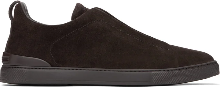 ZEGNA Brown Suede Triple Stitch Sneakers