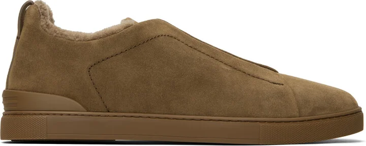 ZEGNA Brown Suede Triple Stitch Sneakers