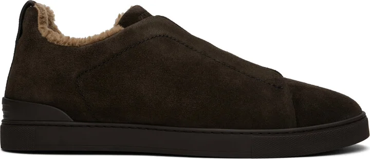 ZEGNA Brown Suede Triple Stitch Sneakers