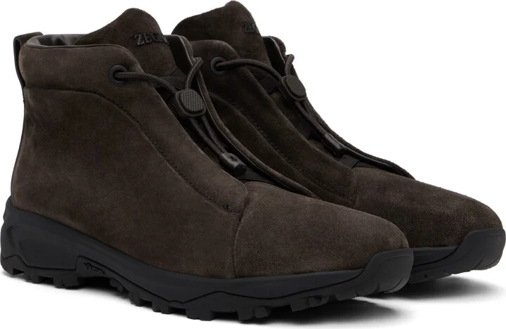 ZEGNA Brown Triple Stitch Sneakers - Image 4