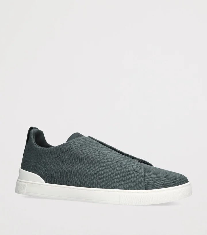 Zegna Cotton-Linen Triple Stitch Sneakers - Image 3