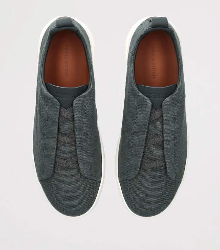Zegna Cotton-Linen Triple Stitch Sneakers - Image 4