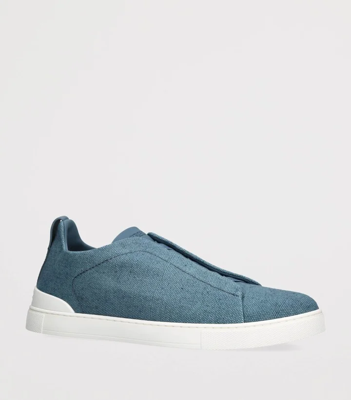 Zegna Cotton-Linen Triple Stitch Sneakers - Image 3