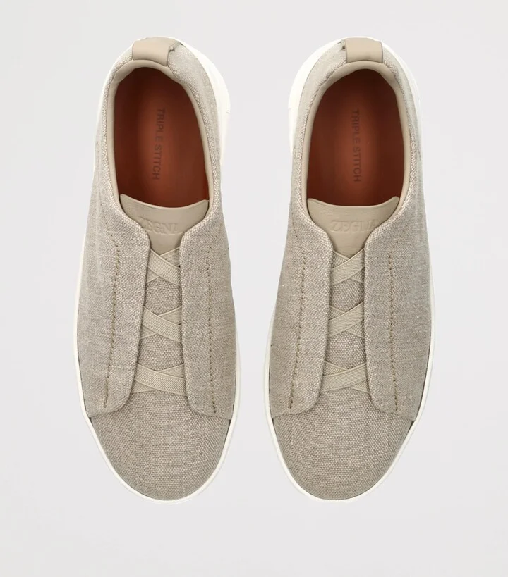 Zegna Cotton-Linen Triple Stitch Sneakers - Image 4