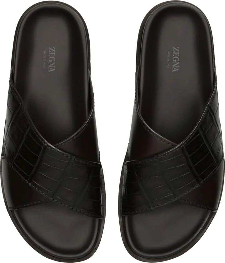 Zegna Crocodile Leather Panarea Slides - Image 4