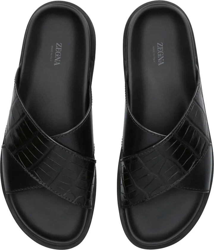 Zegna Crocodile Leather Panarea Slides - Image 4